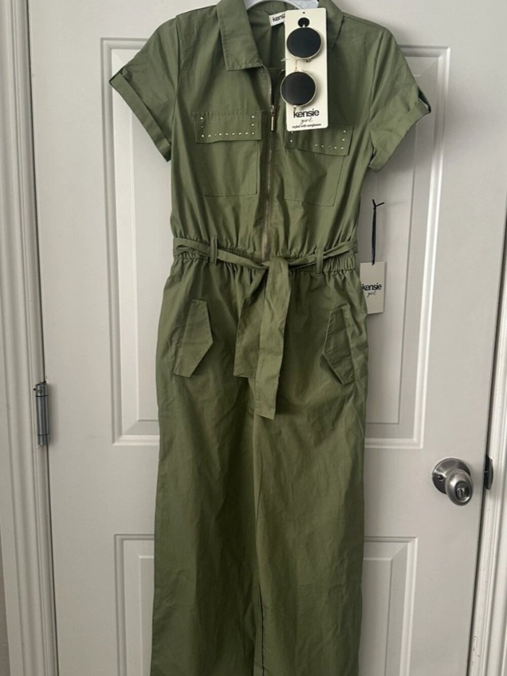 Kensie Girl Girls 12 Olive Utility Jumpsuit Sunglasses NWT